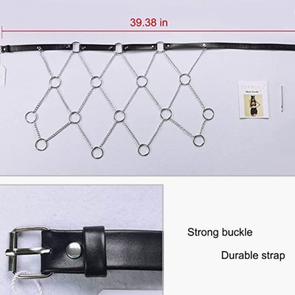 Black Faux Leather O-Ring Bondage Rave Waistbelt Skirt Cage Harness Body Jewelry - Picture 4 of 4